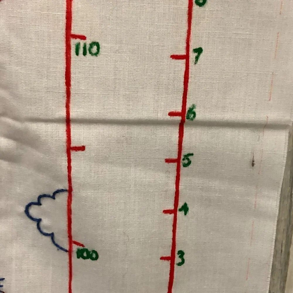 Vintage Hand-Crafted Embroidered & Cross Stitch Height Chart - Clown & Balloons